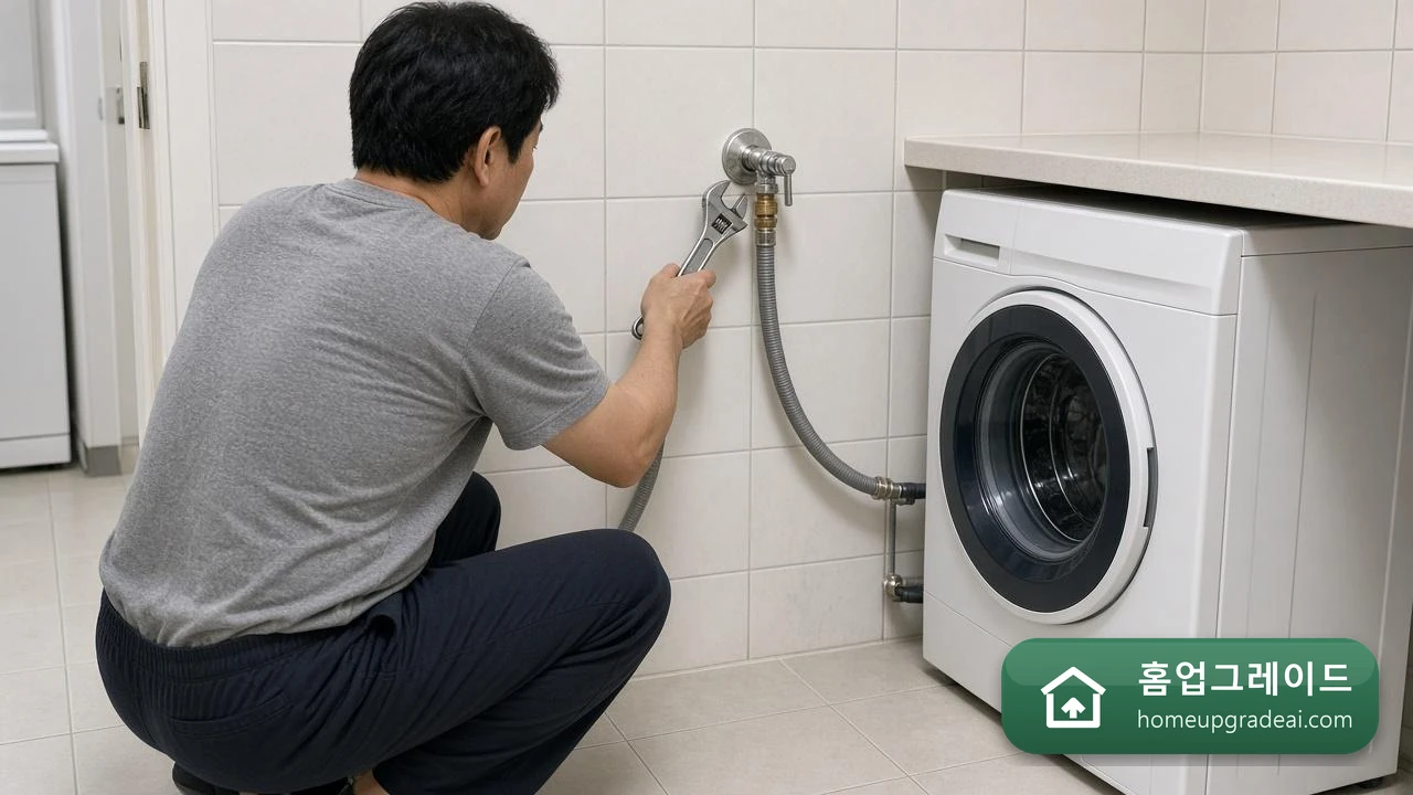 세탁기 급수·배수 호스 누수, 직접 연결하고 막는 법 — AI 참고 이미지