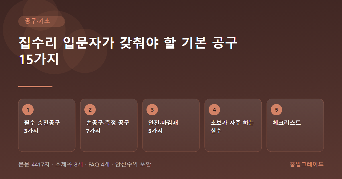 집수리 입문자가 갖춰야 할 기본 공구 15가지 — 글의 흐름을 정리한 도해