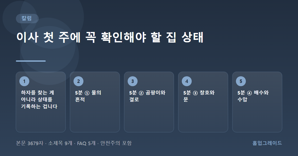 이사 첫 주에 꼭 확인해야 할 집 상태 — 글의 흐름을 정리한 도해