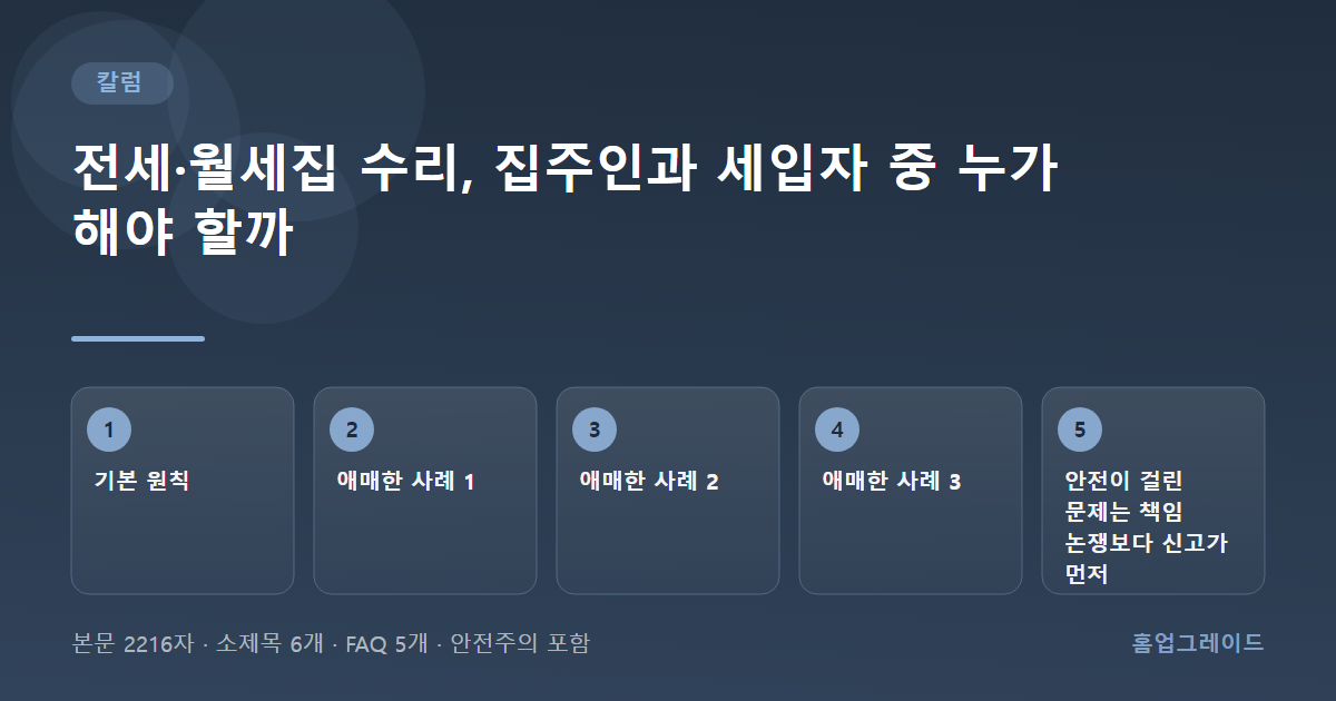 전세·월세집 수리, 집주인과 세입자 중 누가 해야 할까 — 글의 흐름을 정리한 도해