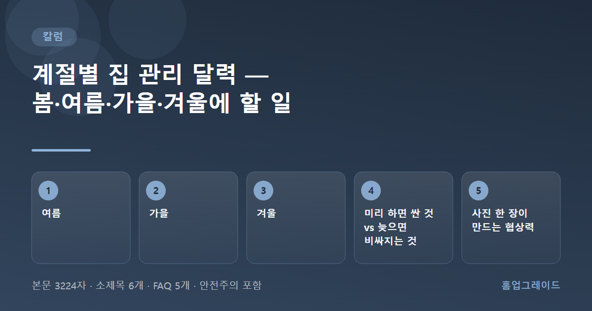 계절별 집 관리 달력 — 봄·여름·가을·겨울에 할 일 — 글의 흐름을 정리한 도해