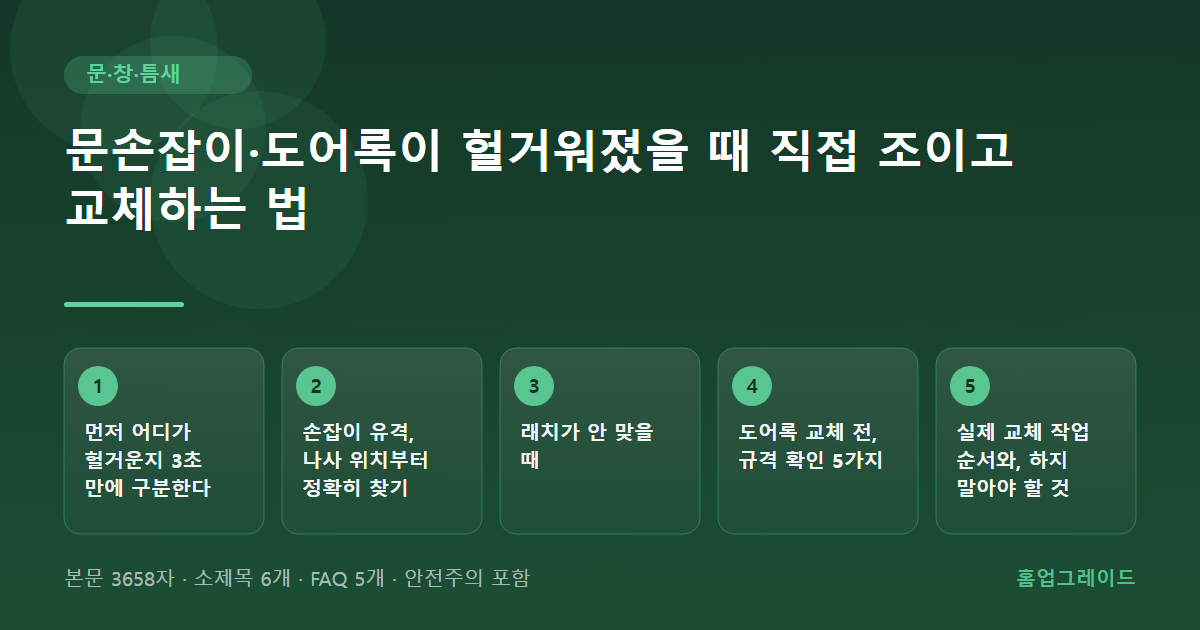 문손잡이·도어록이 헐거워졌을 때 직접 조이고 교체하는 법 — 글의 흐름을 정리한 도해