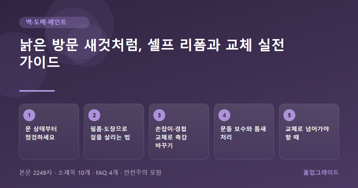 낡은 방문 새것처럼, 셀프 리폼과 교체 실전 가이드 — 글의 흐름을 정리한 도해