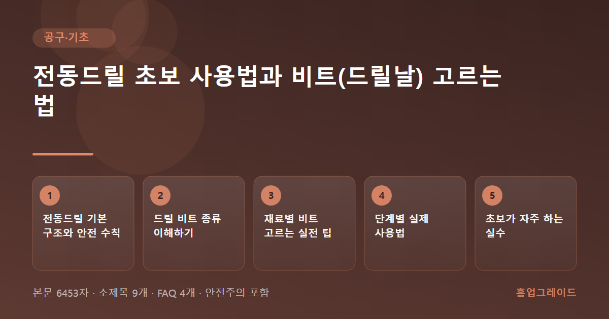 전동드릴 초보 사용법과 비트(드릴날) 고르는 법 — 글의 흐름을 정리한 도해