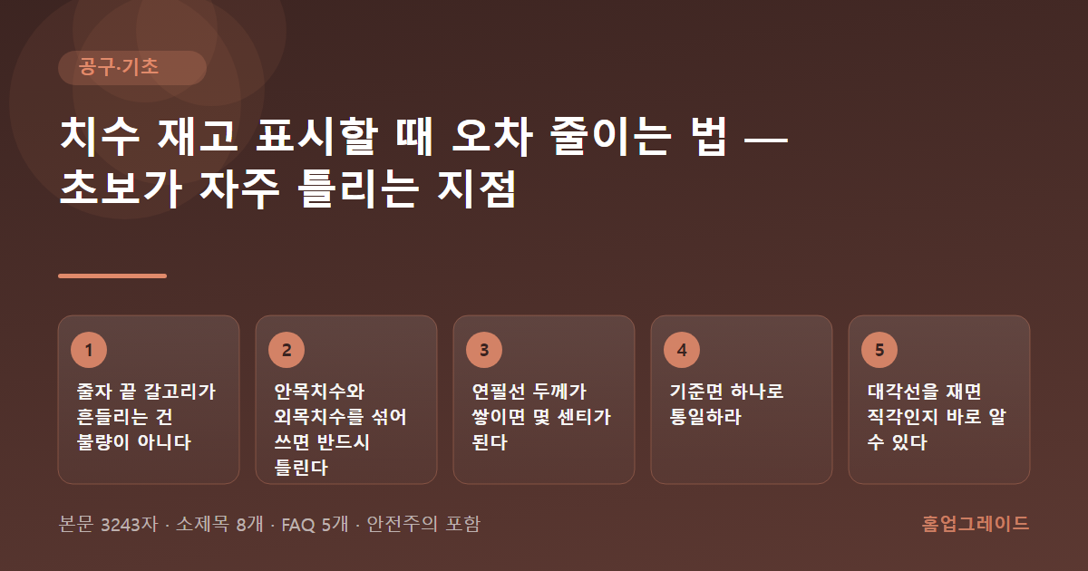 치수 재고 표시할 때 오차 줄이는 법 — 초보가 자주 틀리는 지점 — 글의 흐름을 정리한 도해