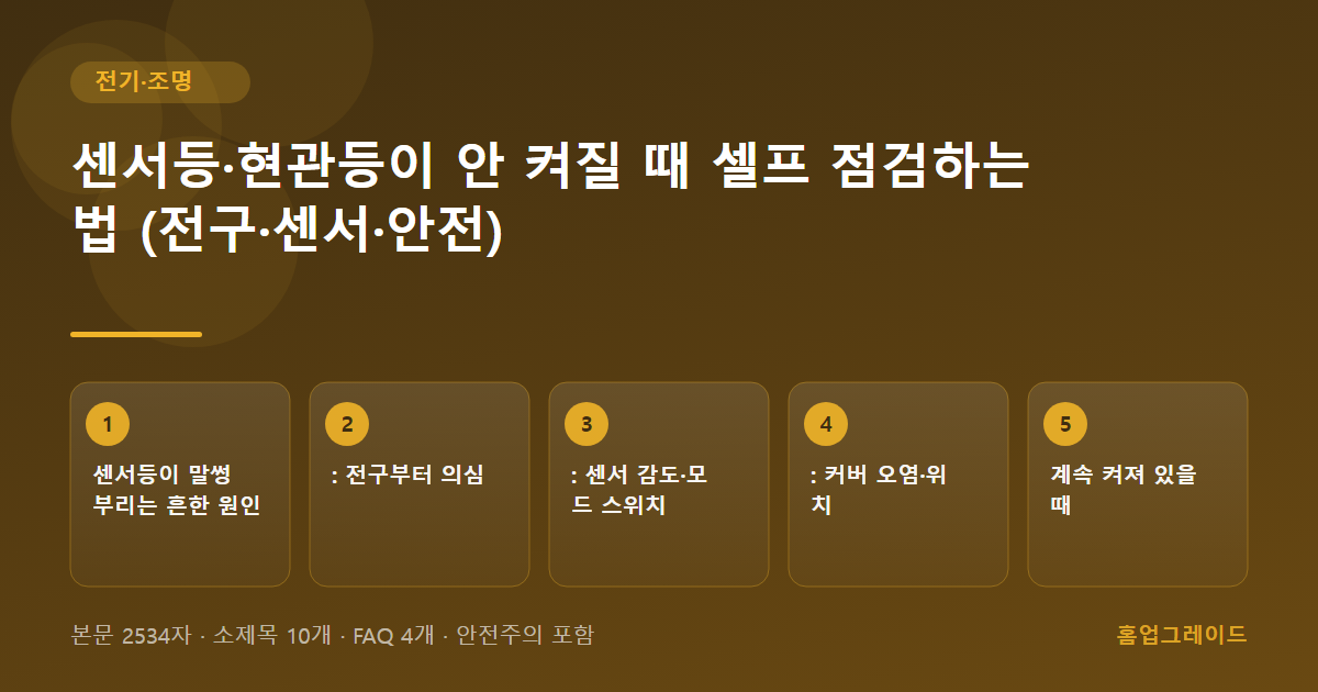 센서등·현관등이 안 켜질 때 셀프 점검하는 법 (전구·센서·안전) — 글의 흐름을 정리한 도해