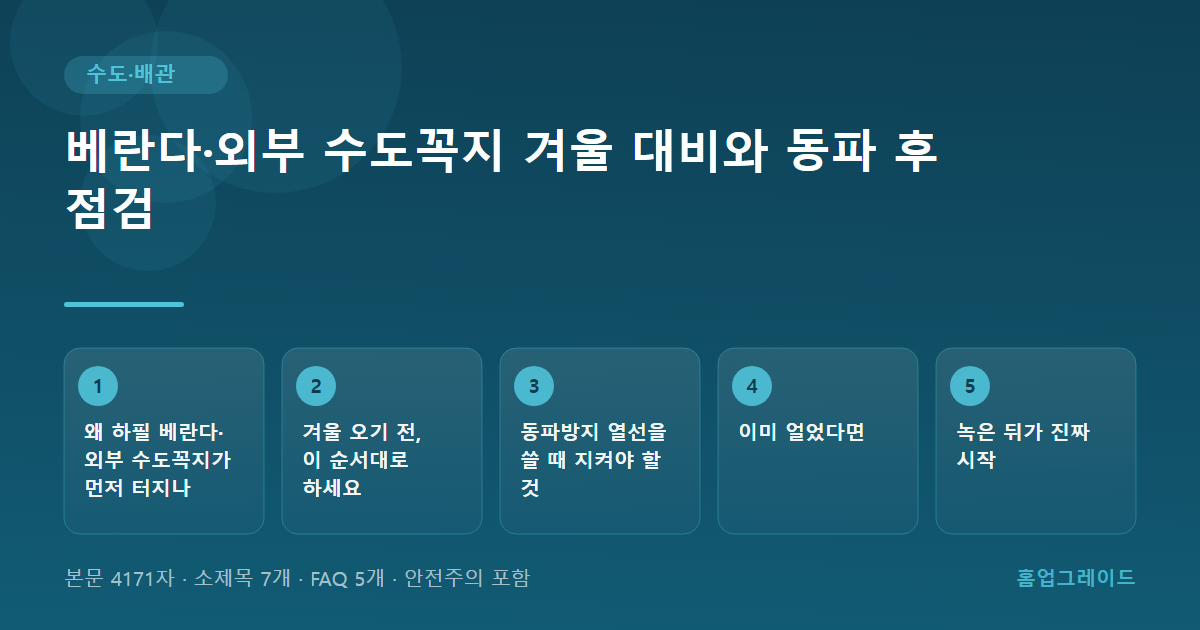 베란다·외부 수도꼭지 겨울 대비와 동파 후 점검 — 글의 흐름을 정리한 도해