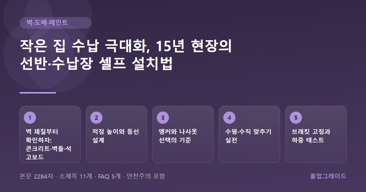 작은 집 수납 극대화, 15년 현장의 선반·수납장 셀프 설치법 — 글의 흐름을 정리한 도해