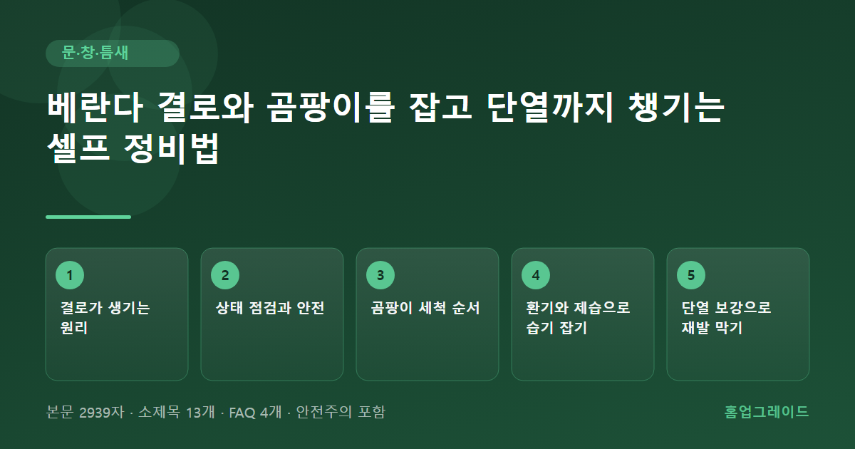 베란다 결로와 곰팡이를 잡고 단열까지 챙기는 셀프 정비법 — 글의 흐름을 정리한 도해