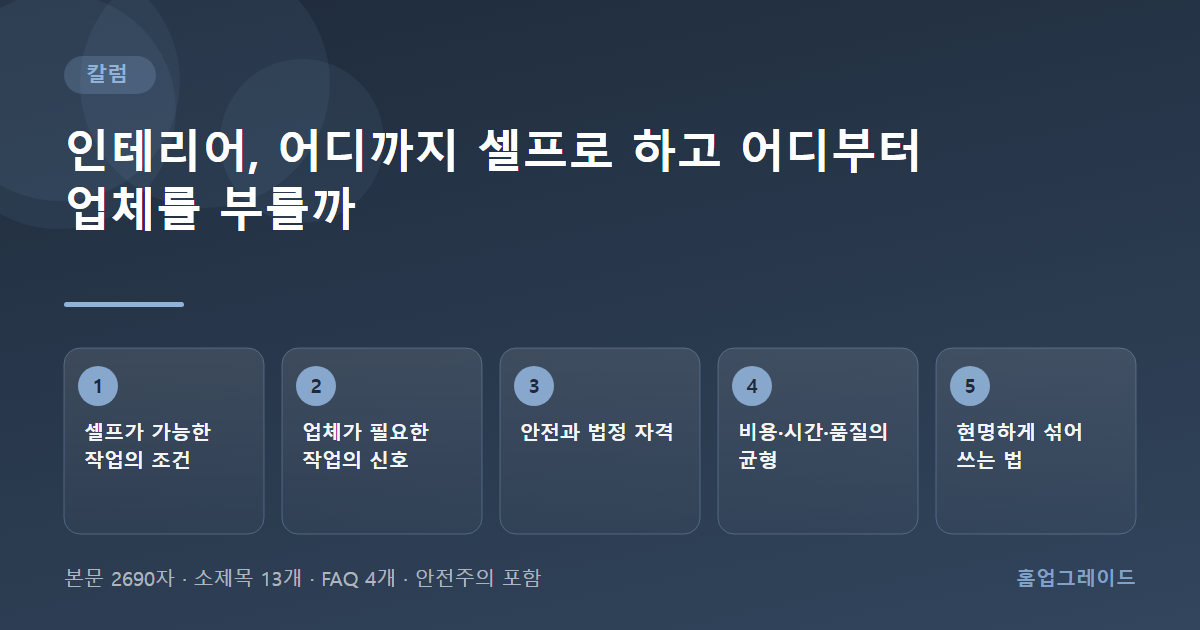 인테리어, 어디까지 셀프로 하고 어디부터 업체를 부를까 — 글의 흐름을 정리한 도해